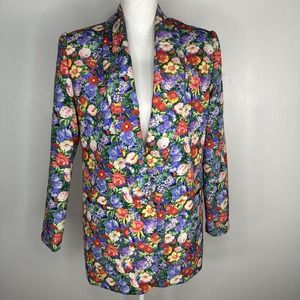 Vintage Lucia Blazer Jacket Sz 10 Floral Spring Flowers Easter